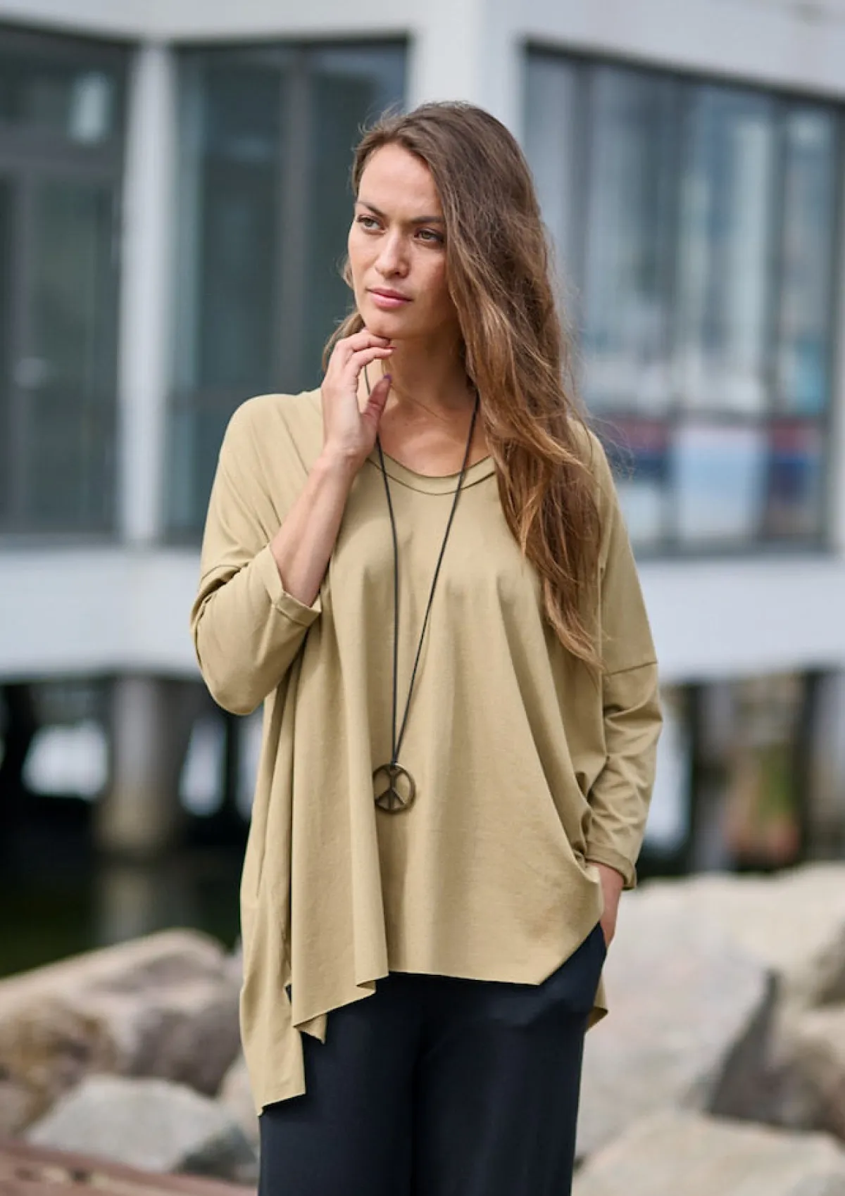 HSCPH OVERSIZED BLUSE V-AUSSCHNITT OVERSIZED BLUSE V-AUSSCHNITT - 96078 - OLIVE Online